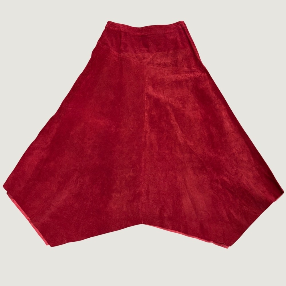 VTG Provence d'amour Red Suede Leather Asymmetrical Handkerchief Midi Skirt 4